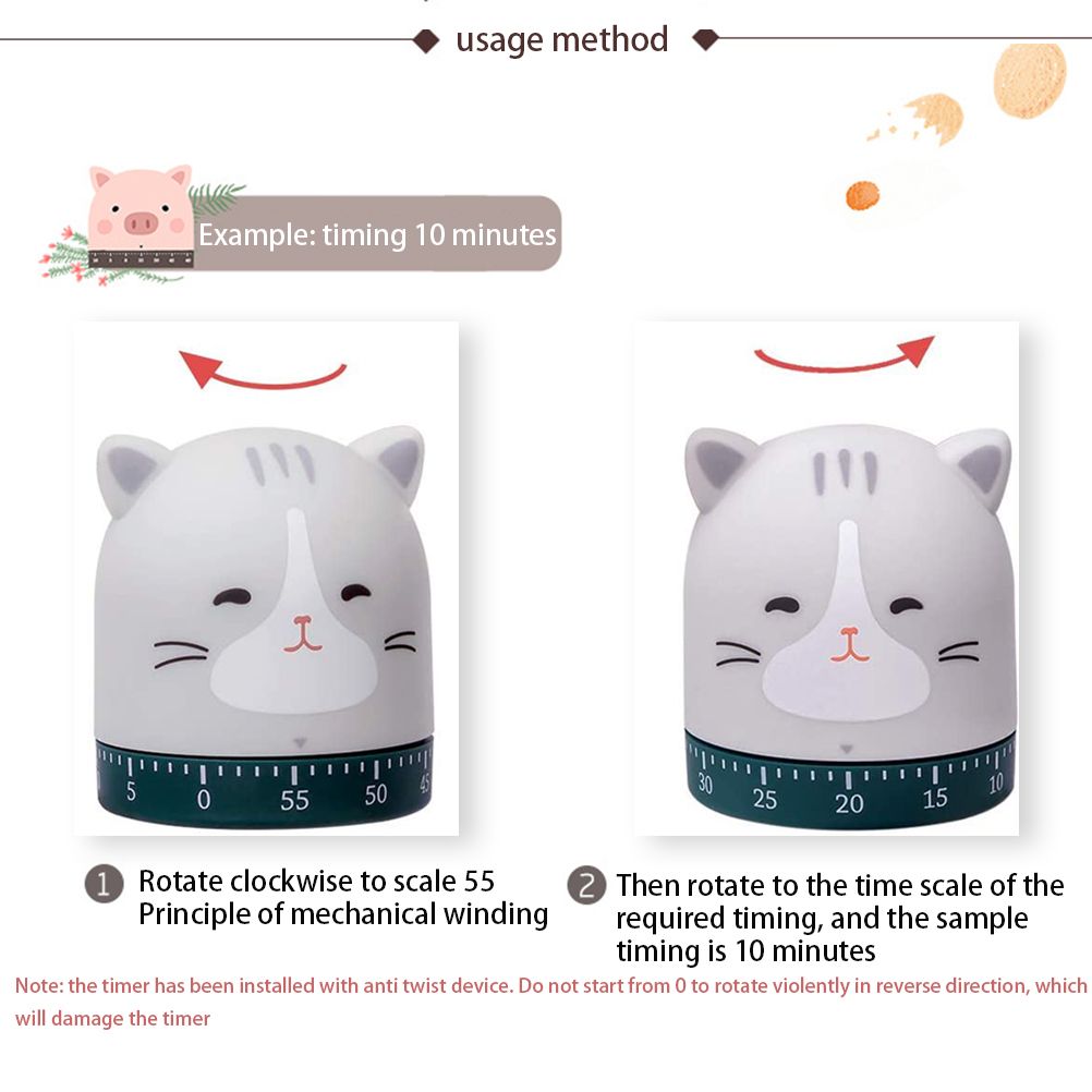 Cute Cat Timer Kitchen 60 Minutes Timer 360 Degree Rotating Timer for Baking and Boiling โ image 3