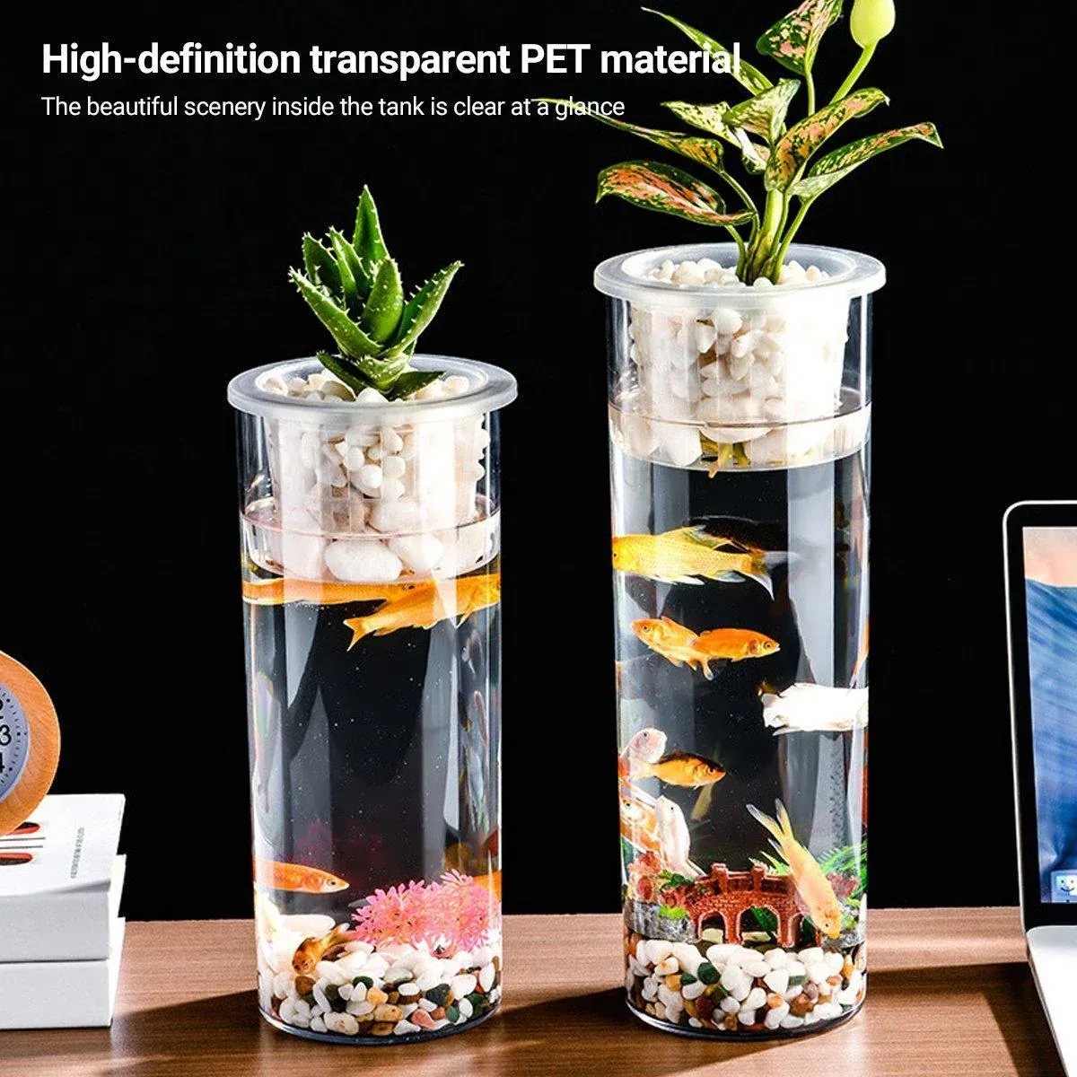 Hydroponic Plant Vase Cylindrical Straight Design Fish Tank for Home Decor - 25cmx10cm β image 5