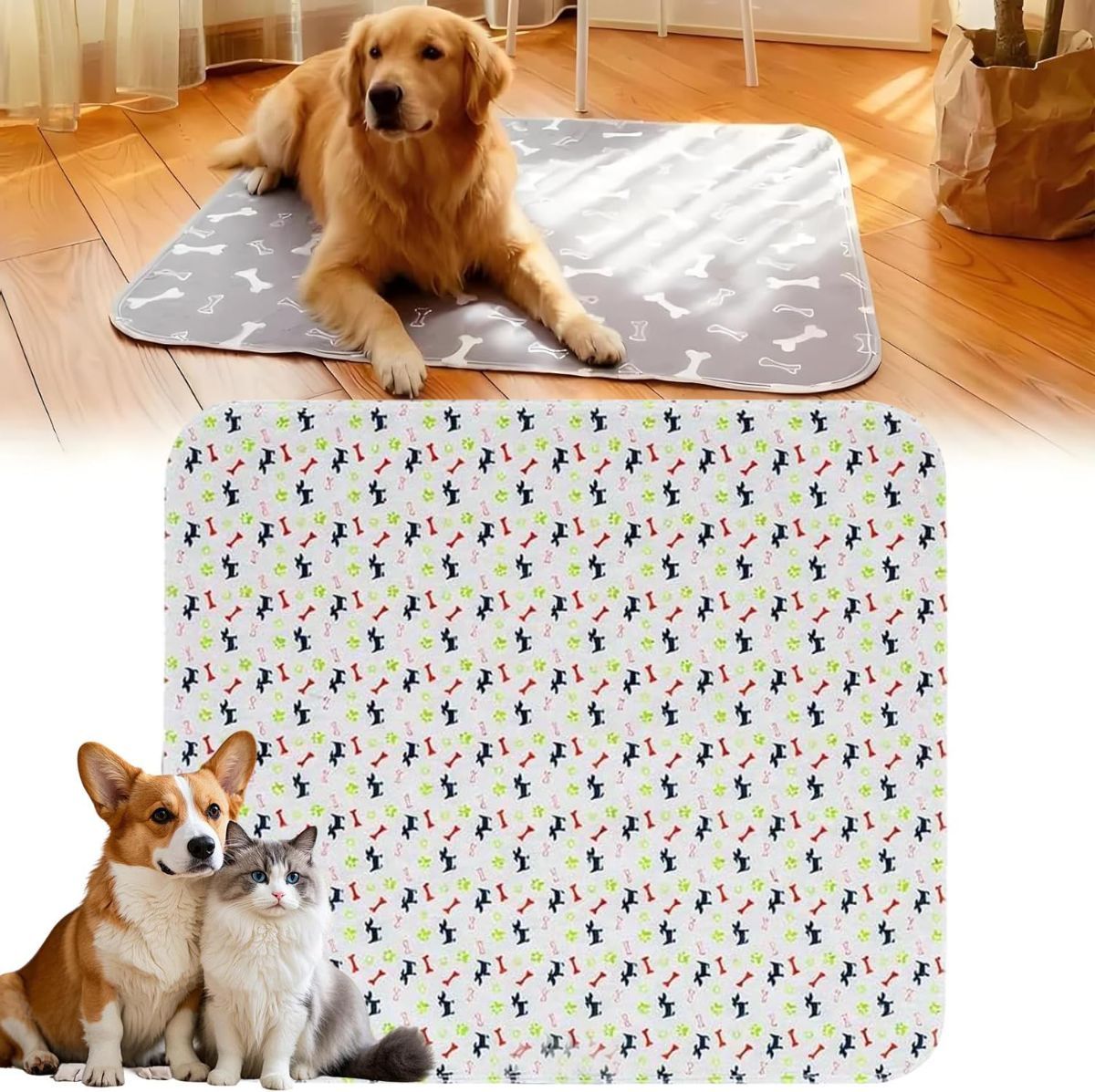 Pee Pads with Pheromones, Elite Pads for Cats, Washable Pee Pads for Dogs, Leak-Proof & Anti-Slip Pet Training Pad for Home & Travel - White