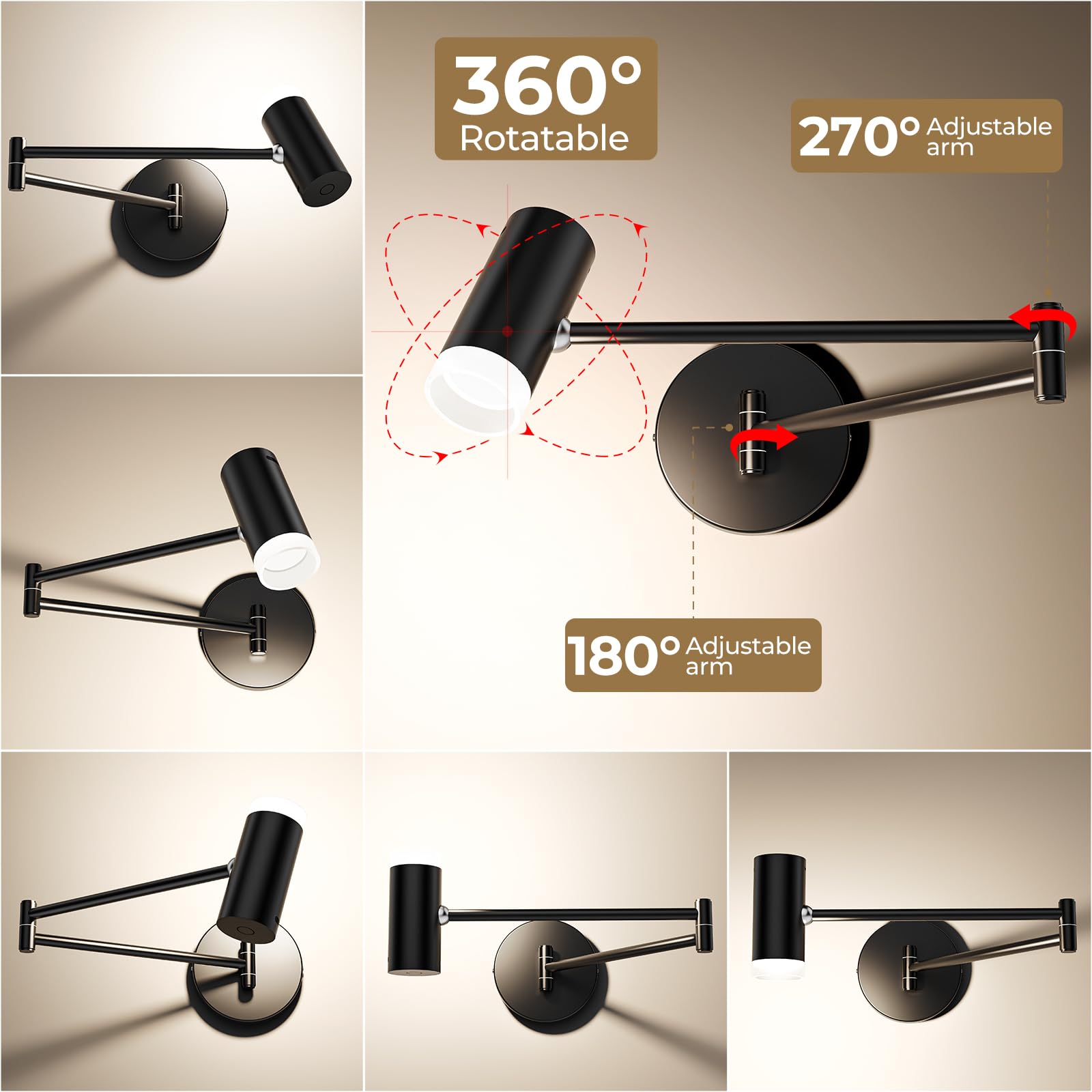 Battery Operated Wall Sconces Set of 2, Swing Arm Wall Lamp with Remote Control, Not Hardwired Led Wall Lamp Fixtures Dimmable Wall Light Decor for Bedroom โ image 6