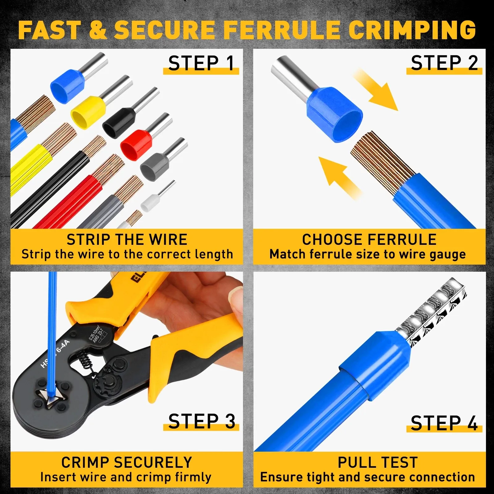 ELEAD 2180PCS Ferrule Crimping Tool Kit Wire Ferrules Ratchet Crimper AWG 23-7 — image 5