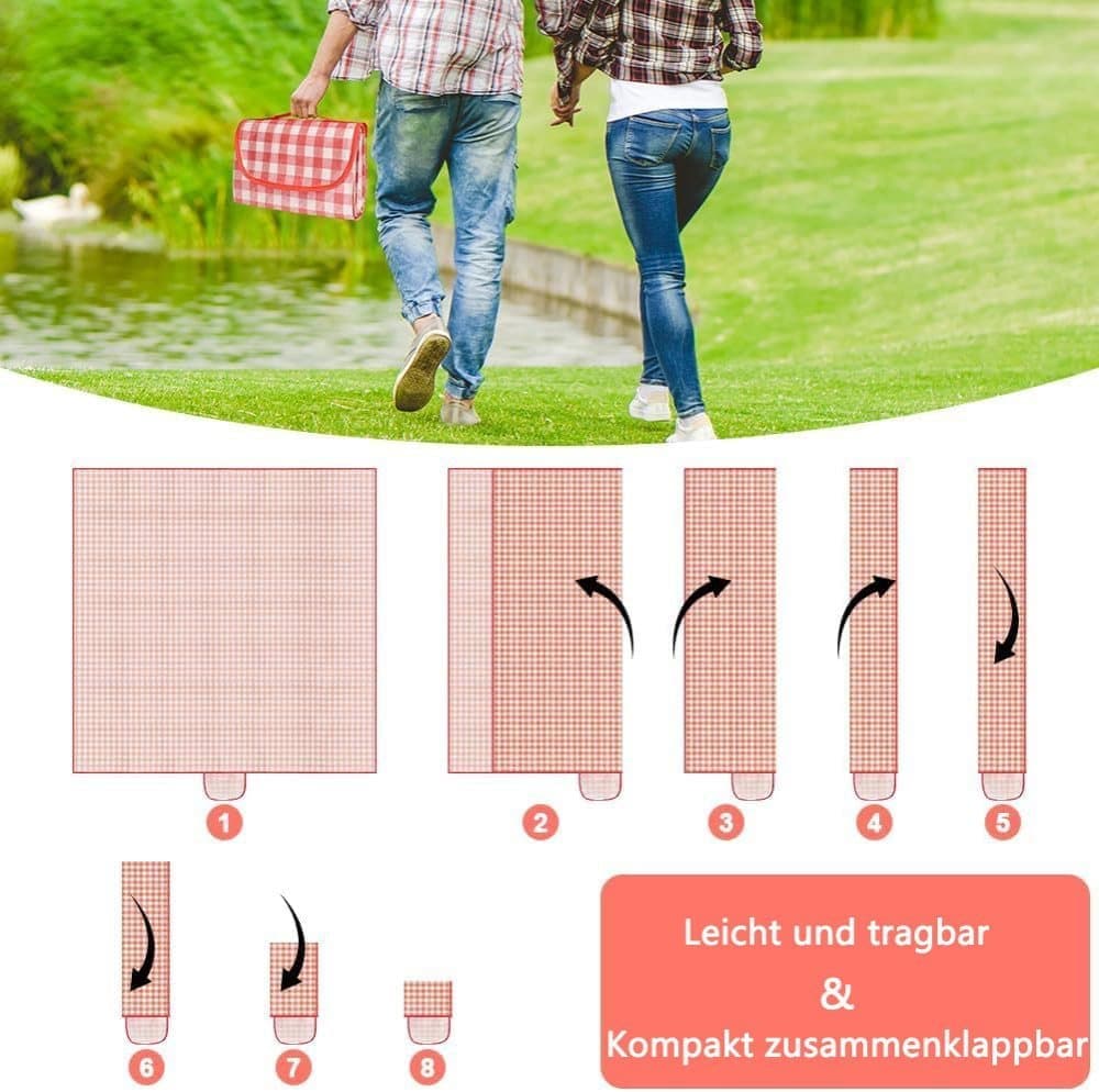 Waterproof Picnic Mat 200x200cm, Foldable with Carrying Handle, Durable for Camping Beach Park Outdoor Activities, Pink — image 4
