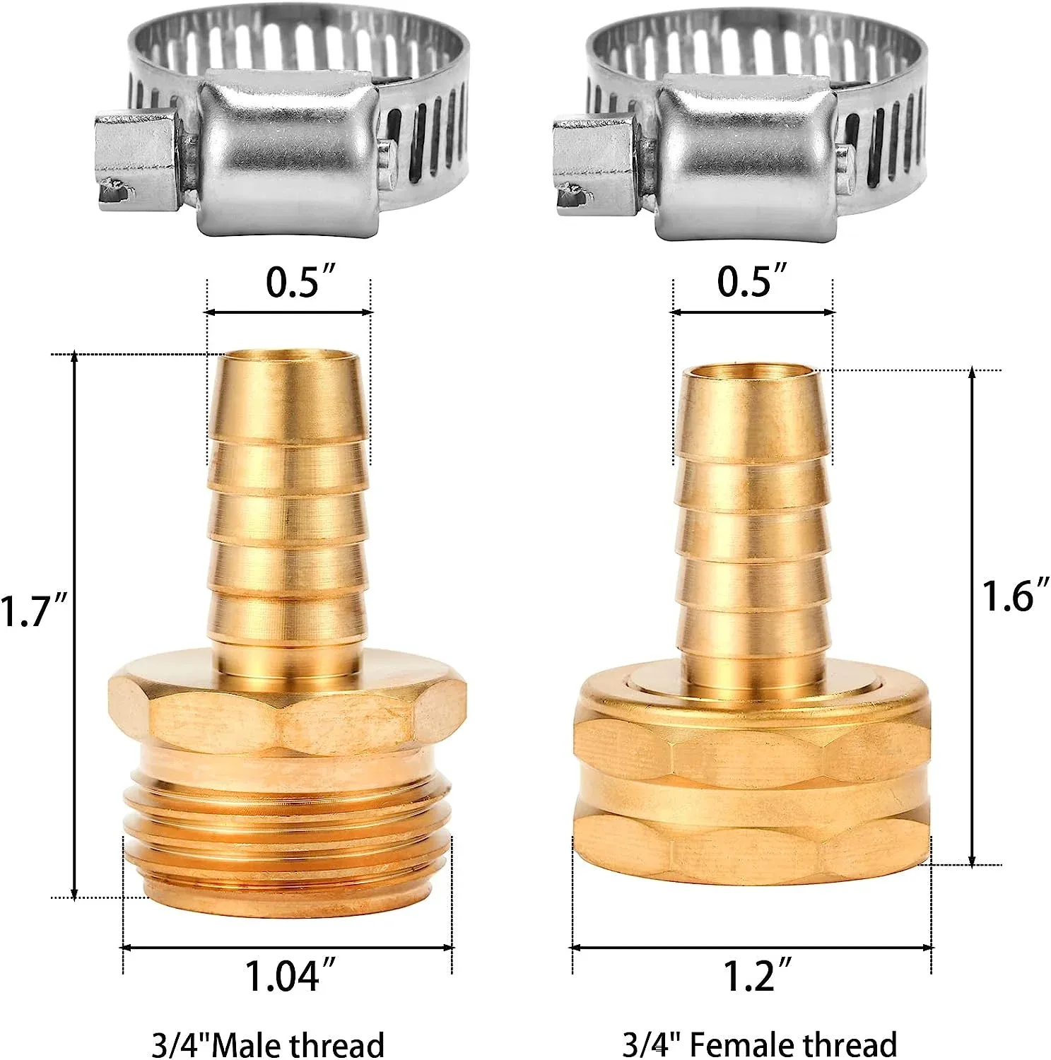 Garden Hose Repair Mender Kit Brass 1/2 Inch Fittings with Stainless Clamps for Hose Repair 3 Set, Brass Construction โ image 2