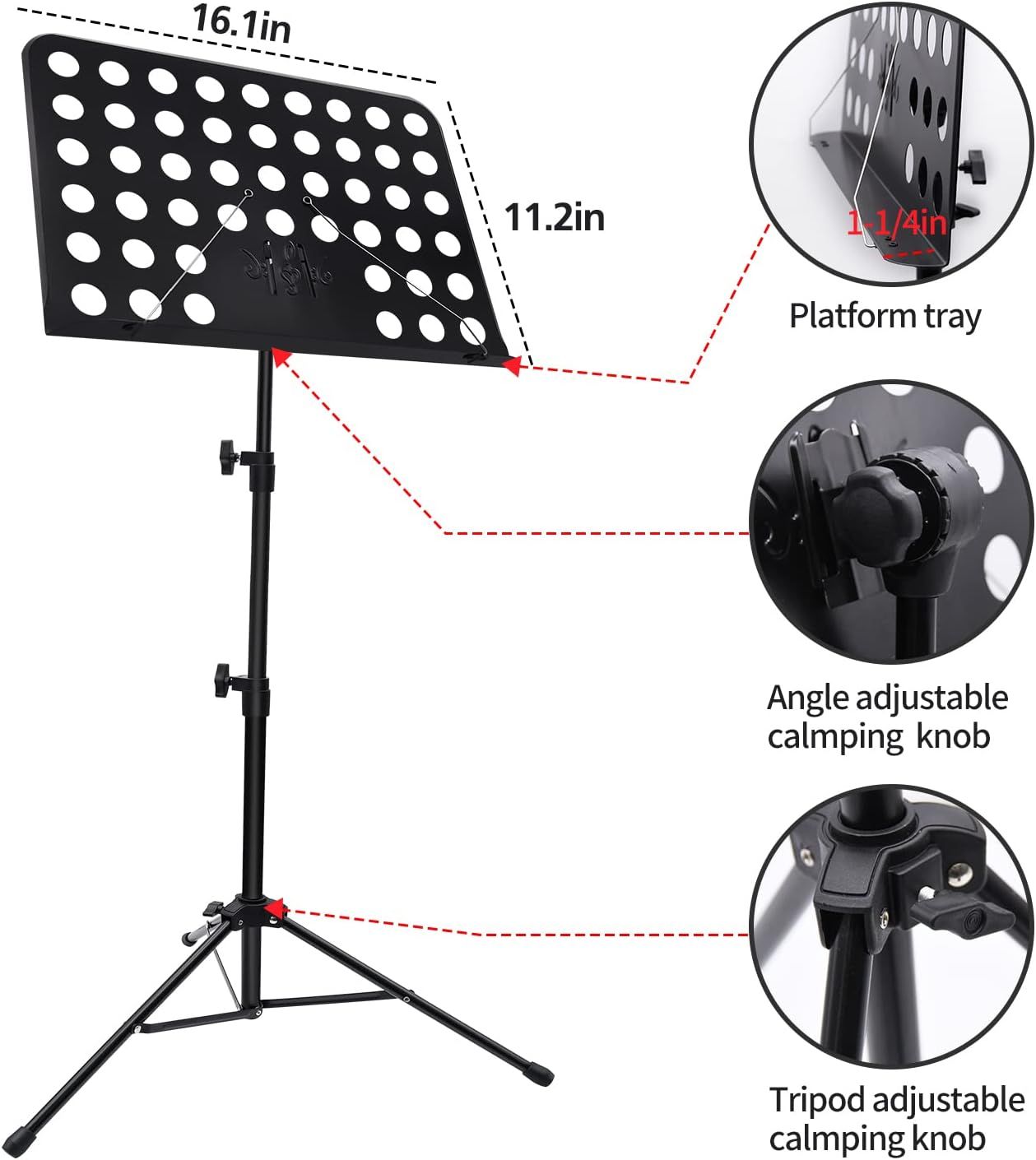 Sheet Music Stand with Carry Bag, Adjustable Folding Music Holder for Guitar, Ukulele, Violin, School Practice and Stage Use, Black โ image 2
