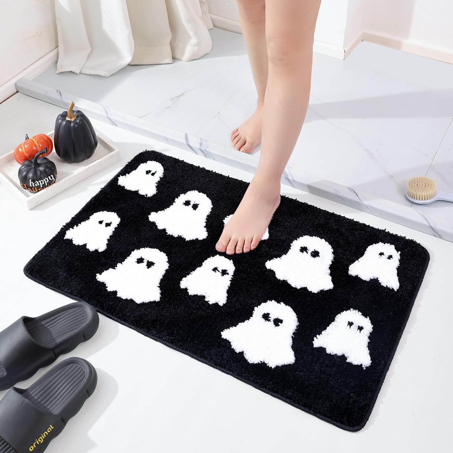 Halloween Bath Mat Spooky Ghosts Gothic Home Decor Black Rugs for Non Slip, Spooky Goth Gift Cute Shower Rug for Bathroom, Bedroom, Living Home Decoration, 20 — image 3