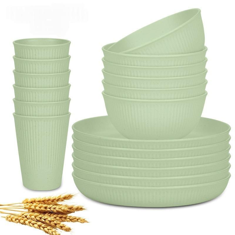 Wheat Straw Dinnerware Set Unbreakable Dinner Plates BPA-Free Dinnerware - Black - Size 01 β image 2