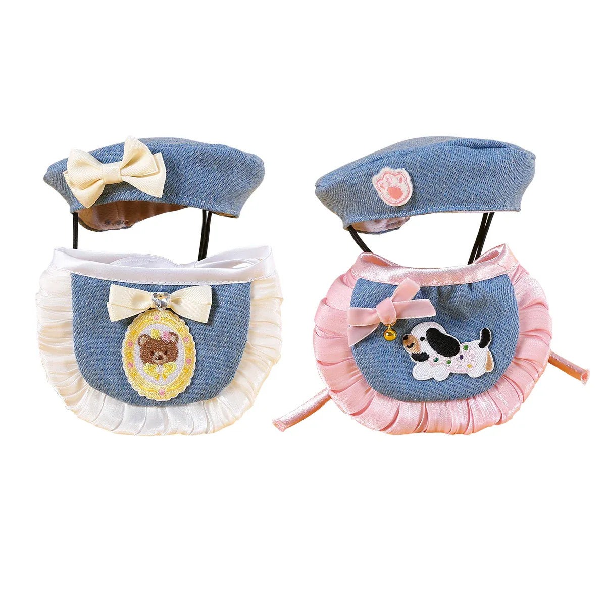 Pet Clothes Set Lace Bib with Hat Soft Cotton for Dogs Cats Wear Decoration - White — image 3