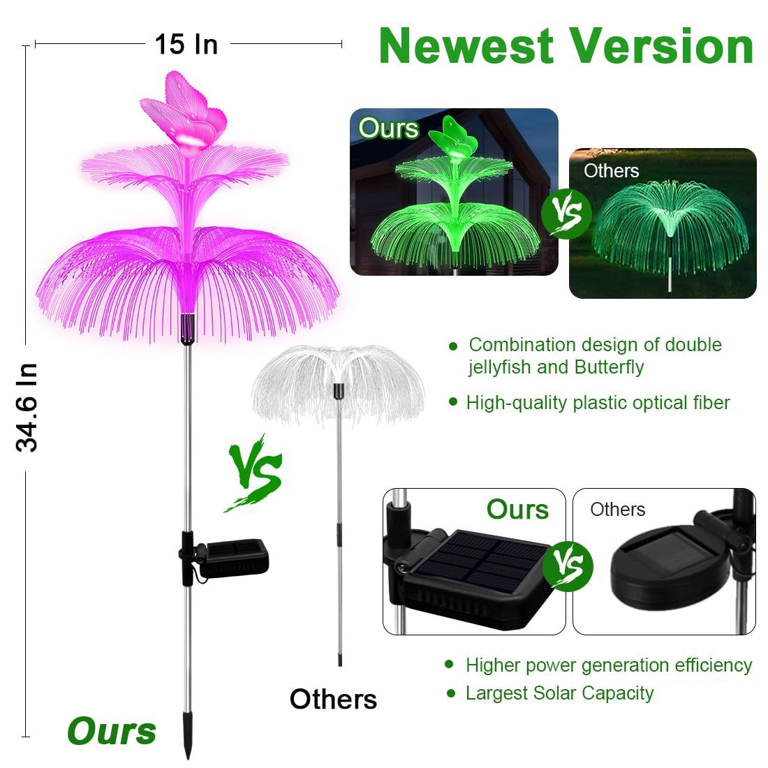 Solar Garden Lights 4 Packs Solar Lights for Outside,Waterproof Solar Outdoor Lights Decorative 7 Color Changing Double Jellyfish — image 3
