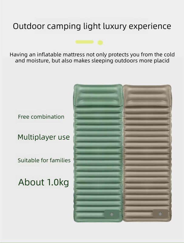 Outdoor Camping Self-Inflatable Air Mattress Portable Foot Press Beach Picnic Mat Foldable TPU Sleeping Pad Green and Grey — image 3