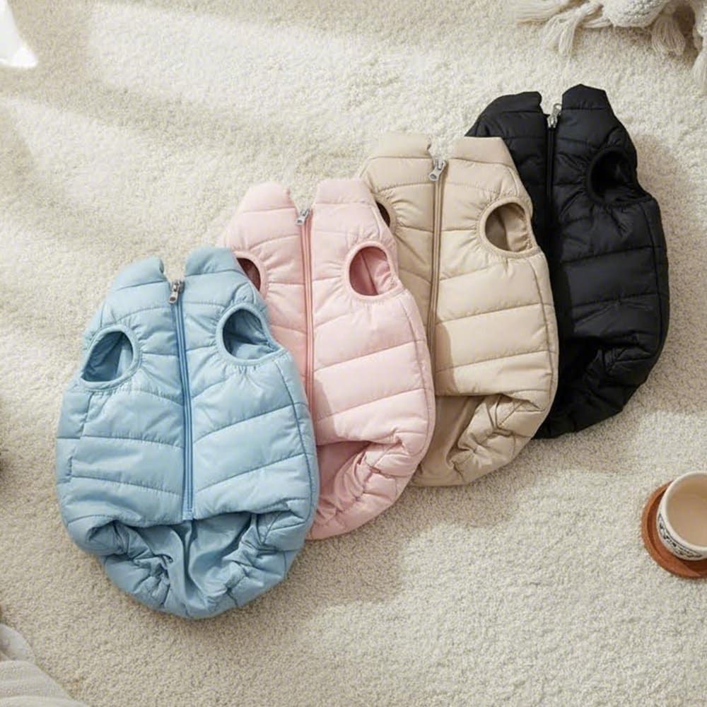 Winter Warm Quilted Vest for Small Pets – Water-Resistant, Fleece-Lined, Easy-On Design with Leash Hole for Indoor and Outdoor Use (L, Beige)