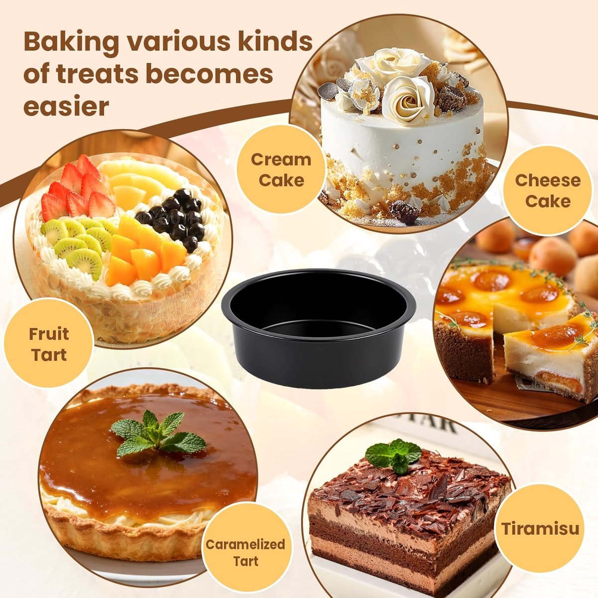 Set of 1 20 cm round baking pan - non-stick carbon steel baking pans with 50 baking paper, dishwasher safe, durable for layer cakes, birthday and Christmas — image 3