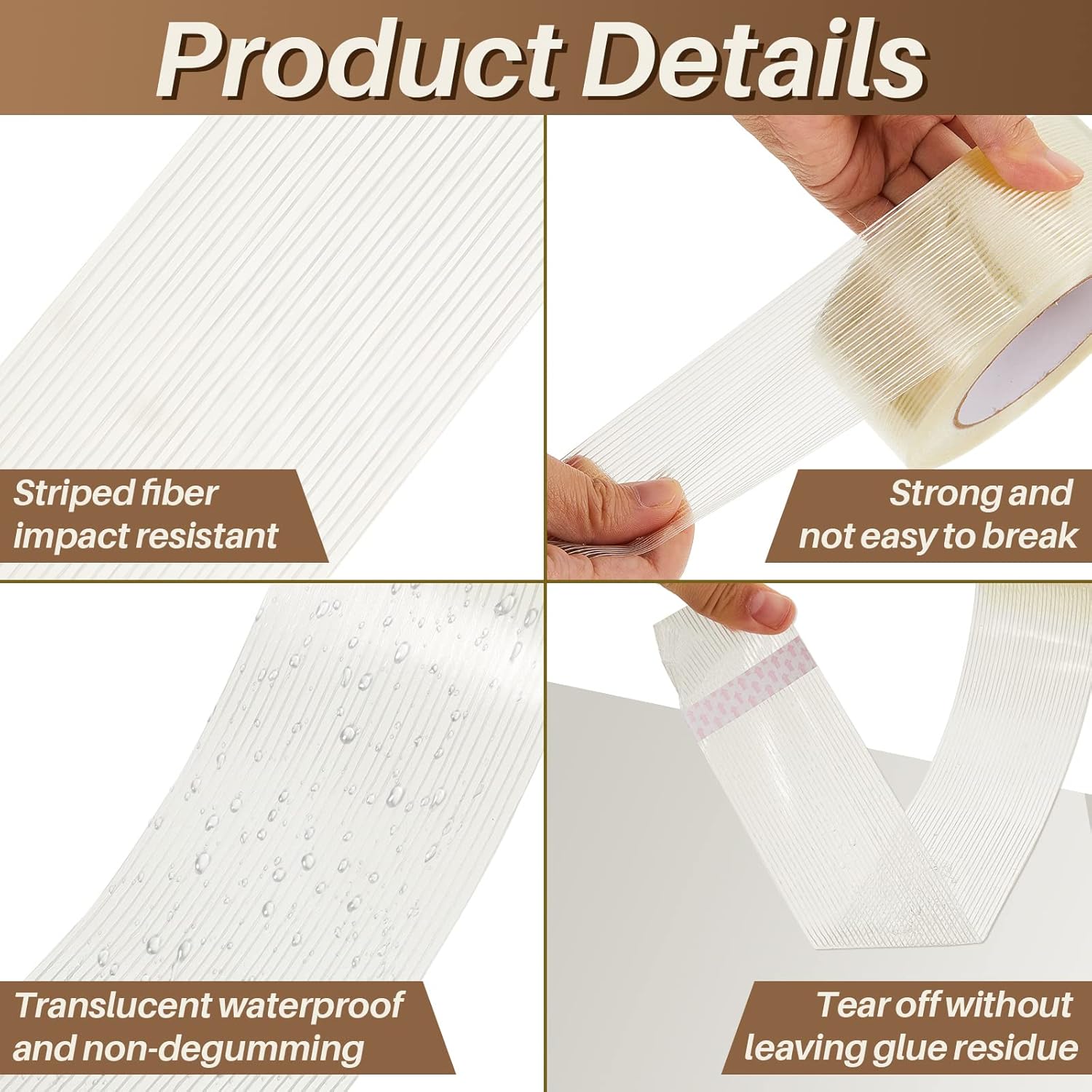 12 Rolls Filament Strapping Tape 5.7 Mil Heavy Duty Transparent Reinforced Fiberglass for Packaging Sealing Binding Fixing Supplies(2 Inch x 55 Yard) 2 Yard — image 3
