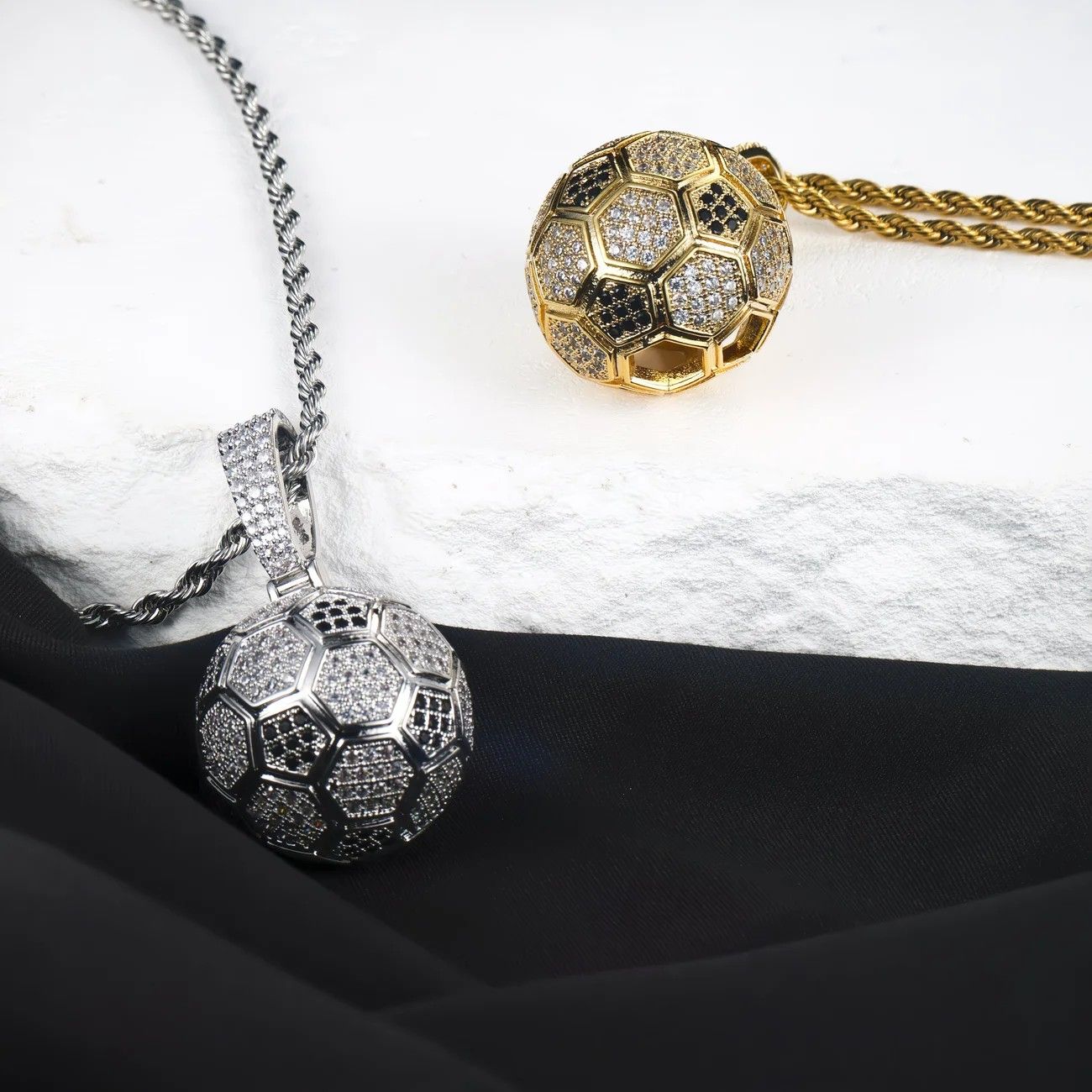 Football Hollow Pendant Necklace, Synthetic Zirconia Setting, Hip Hop Sporty Style, Trendy and Versatile.(golden) โ image 5