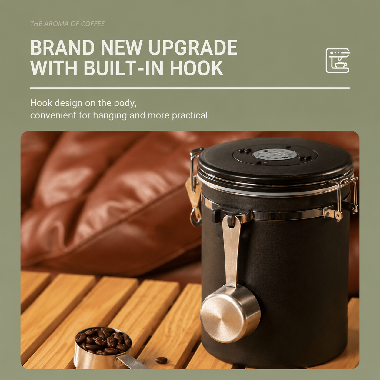 White 304 Stainless Steel Airtight Coffee Canister 1200ml Vacuum Seal Storage Jar with Date Tracker & Measuring Scoop for Coffee Beans Tea Storage โ image 3
