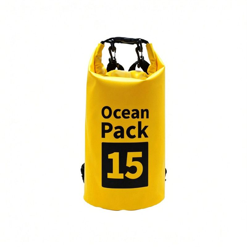 Ocean Pack Waterproof Dry Bag, 15L Double Shoulder Strap, 500D PVC Waterproof Sack for Kayaking, Swimming, Fishing, Camping, Outdoor Travel, Floating Dry