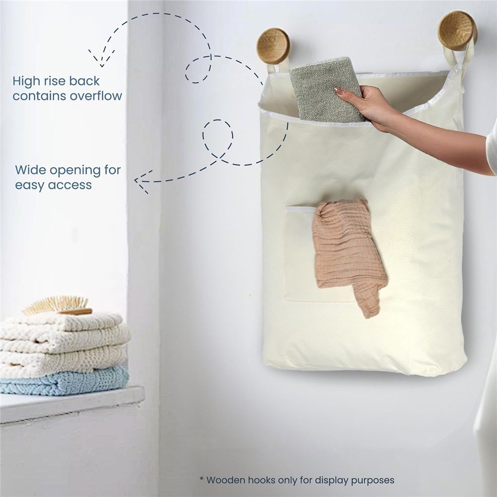 Hanging Laundry Hamper with Over Door Hook, Durable Space Saving Laundry Bag with Zipper and Wide Open Top, Hanging Dorm Laundry Hamper (Beige) — image 2