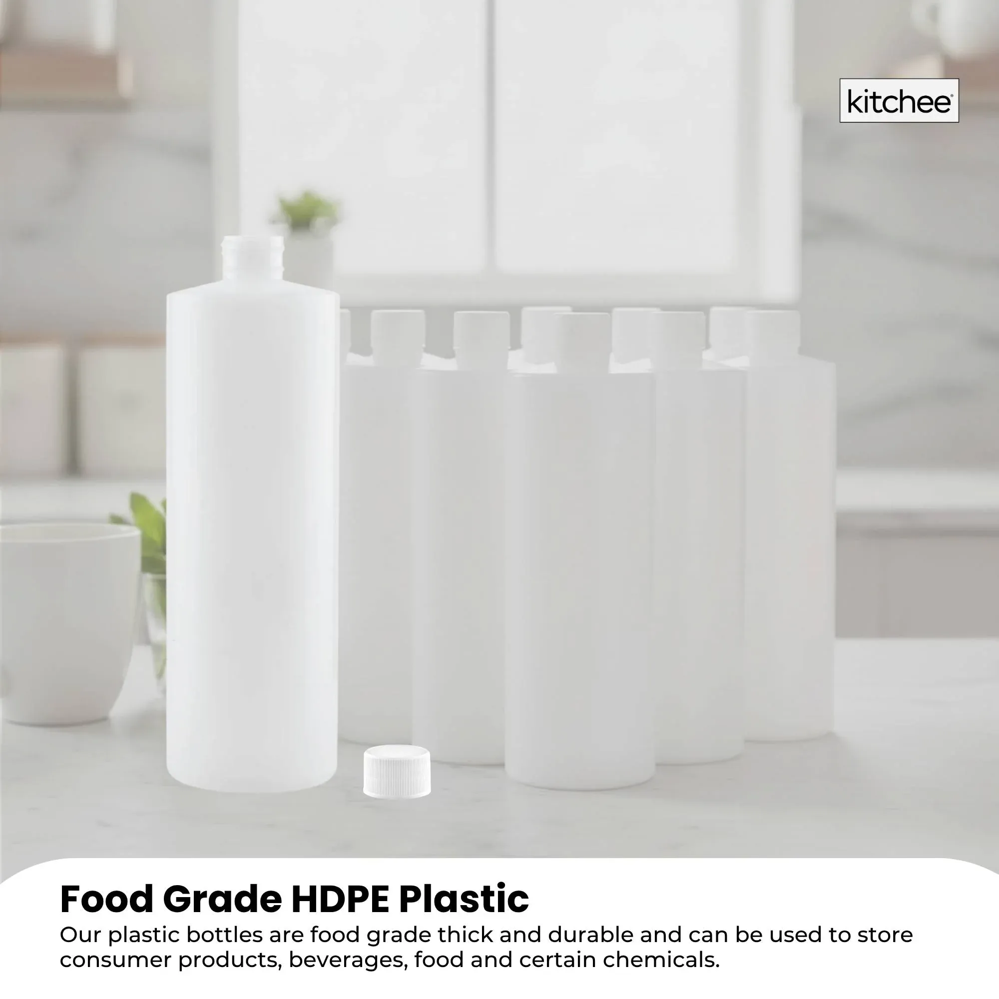 Kitchee 10x 500ml Natural HDPE Round Bottle + 28/410 Caps - Empty Plastic Food Storage — image 5