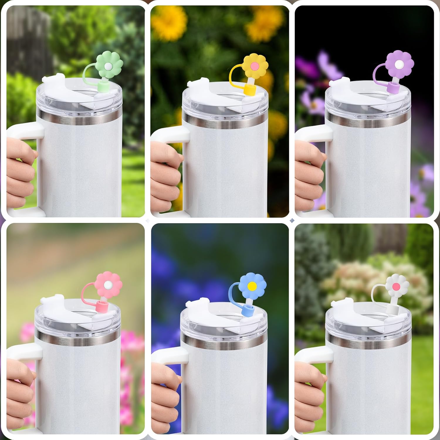 6Pcs Straw Covers Cap Toppers, 0.4in /10mm Straws Cap for 20&30&40oz Tumbler Drinking Cup with Handle, Reusable Cute Silicone Tips Lids Protectors for Water โ image 4
