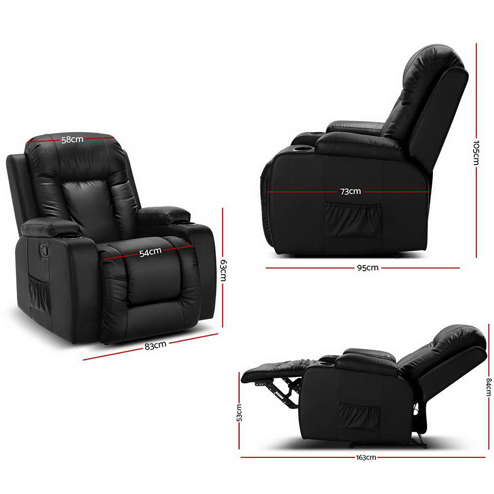 Artiss Recliner Chair Electric Heated Massage Chairs Faux Leather Cabin — image 2