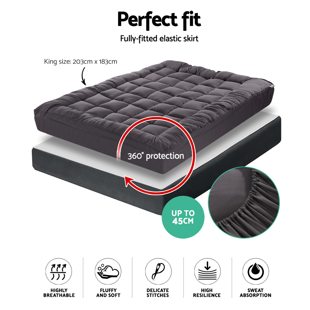 Giselle Bedding Bamboo Charcoal Filling Pillowtop Topper 1000GSM 5cm Thick Pillowtop Pad for Back Pain Relief Washable with 45cm Deep Pocket King โ image 2