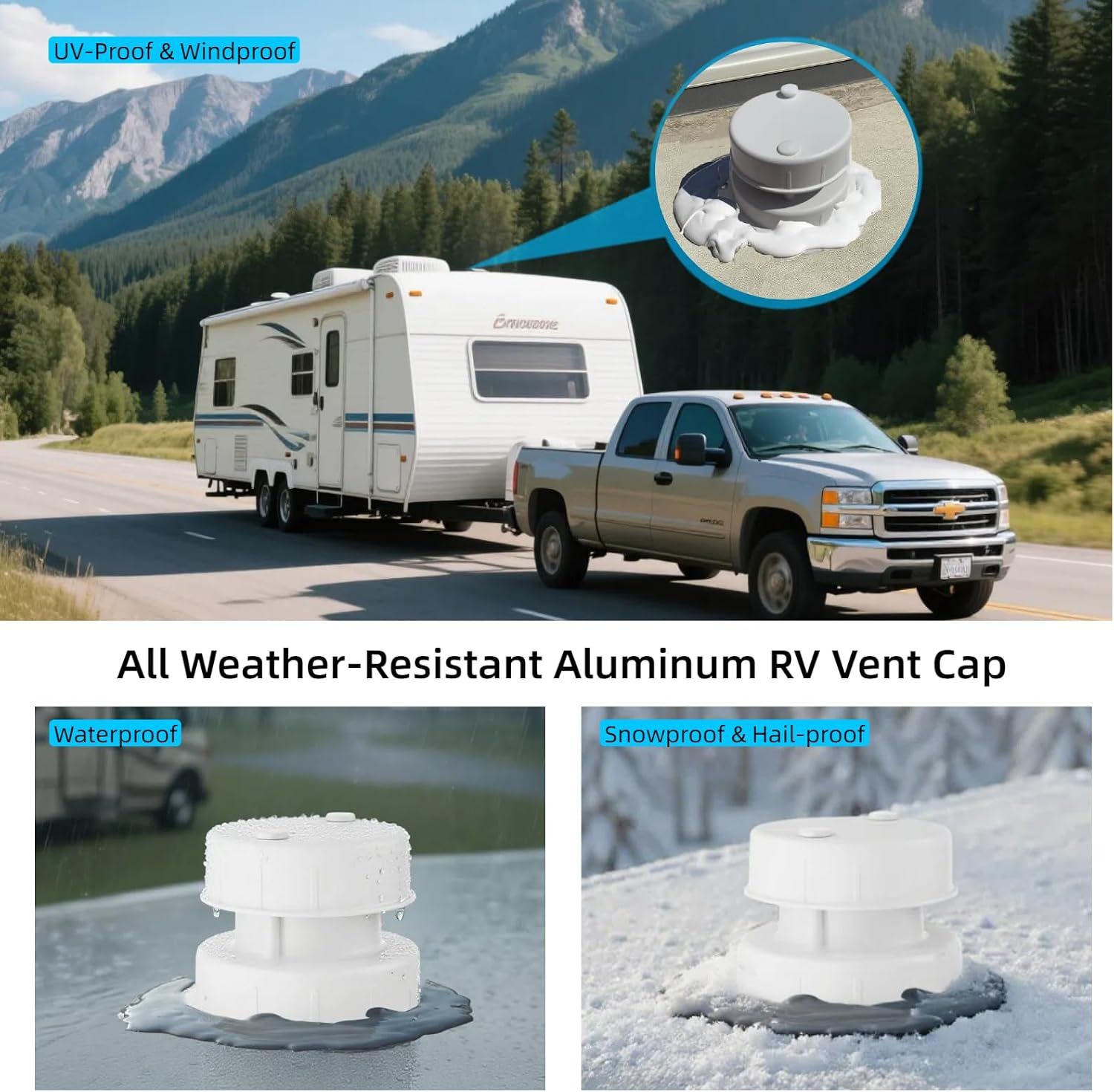 RV Plumbing Vent Cap - Aluminum Trailer Roof Pipe Vent Cover - Weatherproof Durable Replacement for RV Camper Motorhome - Black 1-Pack — image 6