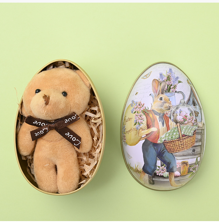 Easter Decorative Tin Egg Set of 3 Sizes with Vintage Rabbit Artwork for Home Display and Gift Giving(Style F) — image 5