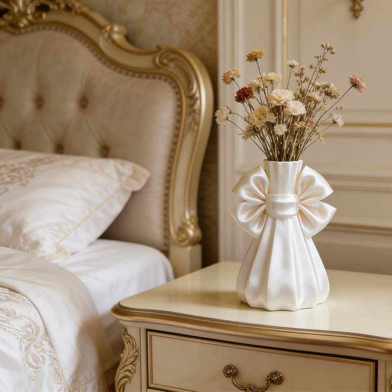 Elegant 3D-printed bow vase, home décor, silk white — image 2