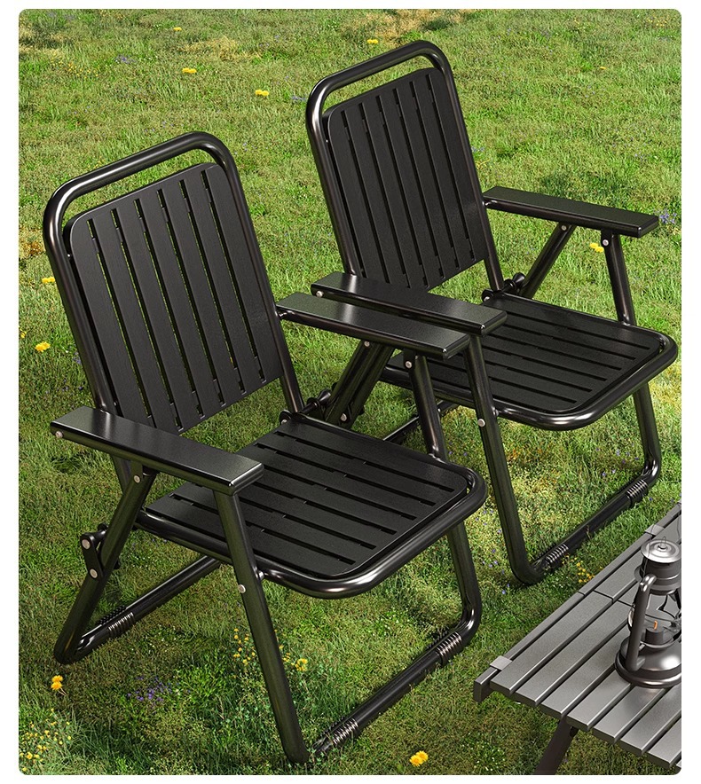 Black Portable Folding Chair - Outdoor Beach and Camping Recliner โ image 6