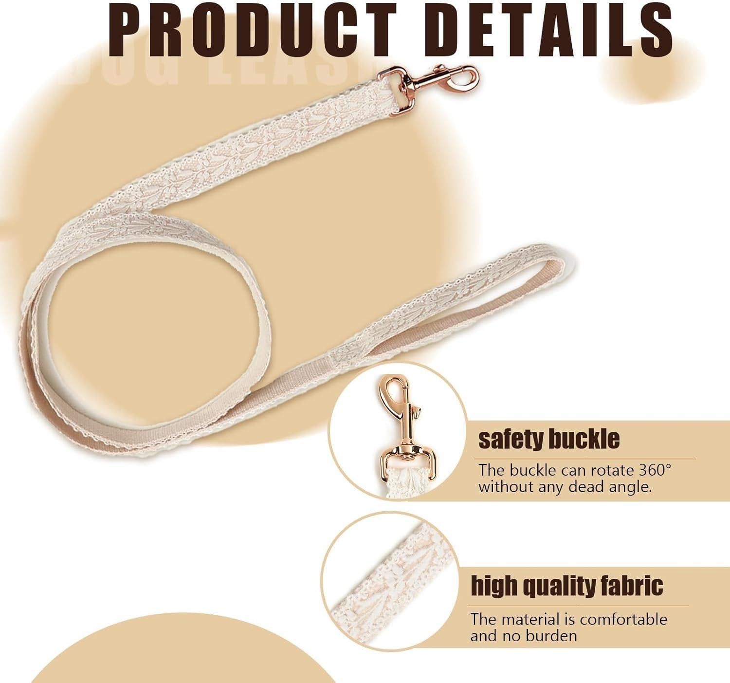 Pet Harness Leash Set Lace Embroidered Escape Resistant Adjustable White M — image 4