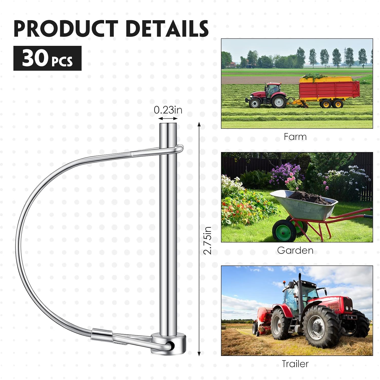 30 Pcs Trailer Hitch Pin Lock, 2-3/4" x 1/4" Pto Shaft Locking Safety Coupler Pin, Carbon Steel, Arch, Heavy Duty, for Farm Trailers, Towing, Wagons, Lawn โ image 2