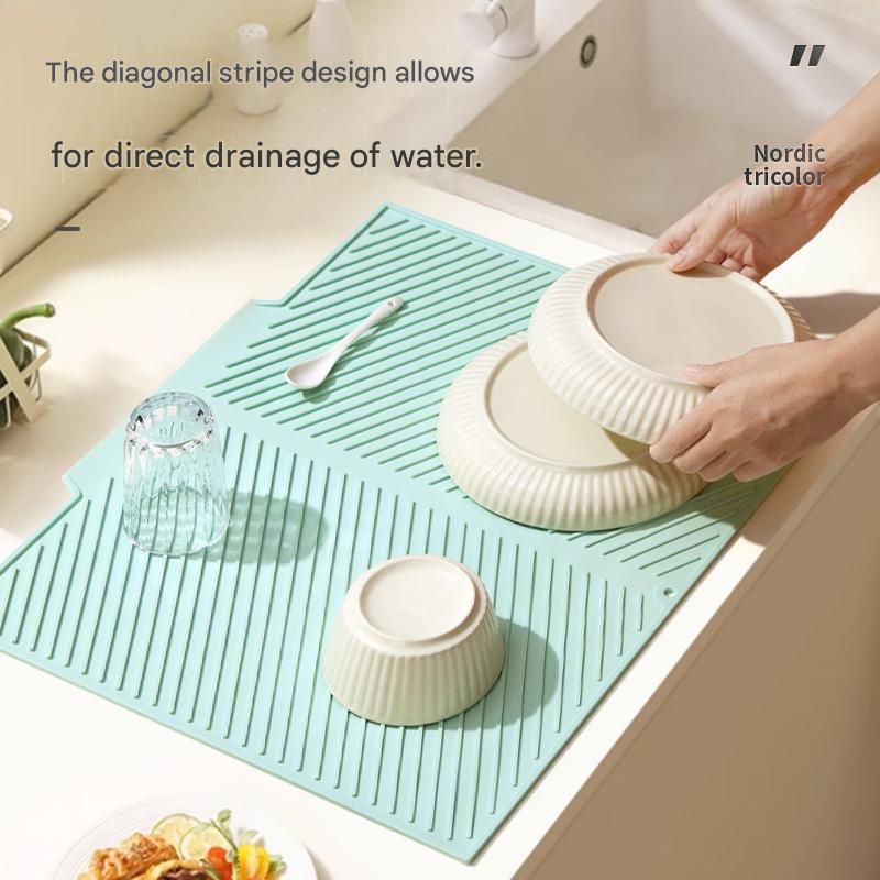 3-Piece Beige Silicone Draining Mat Set Kitchen Counter Protector Heat-Resistant Non-Slip Mats Large Medium Small — image 2