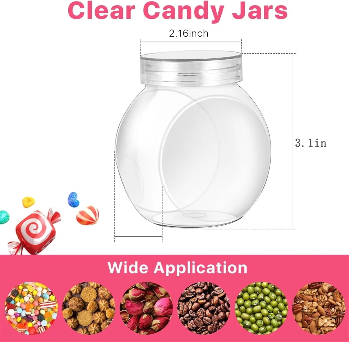 Candy Jars with Lids,6 Pcs 7.7ozCookie Containers Candy Jars with Lids,3 × 2in Plastic Snack Jars for Candy Buffet and Party Table, Candy Buffet — image 2