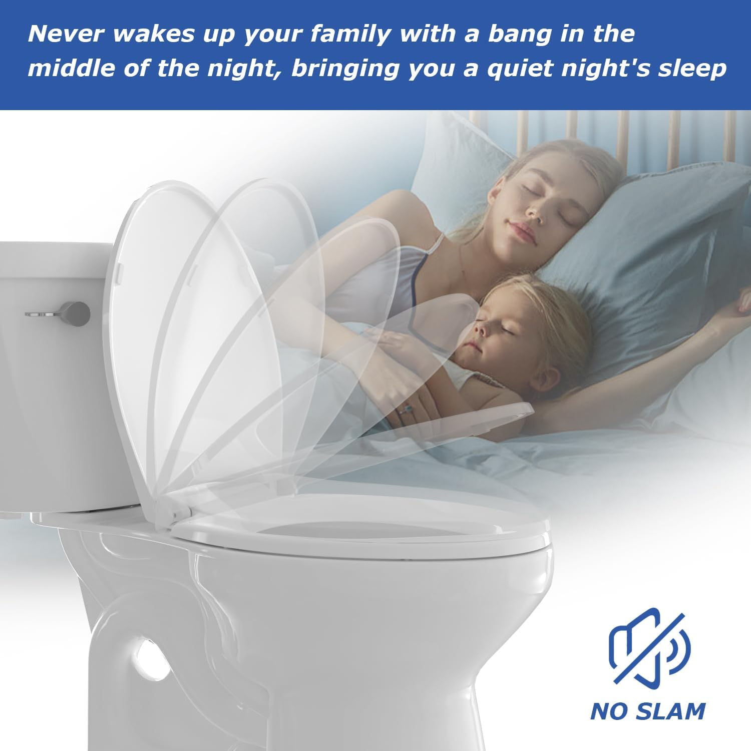 Round Toilet Seat, Standard 16.5” Slow/Soft Close Round Toilet Seat for Round Toilets, No-Slam Quiet-Close Lid, Easy-to-Install, White, Durable Never-Loosen — image 2