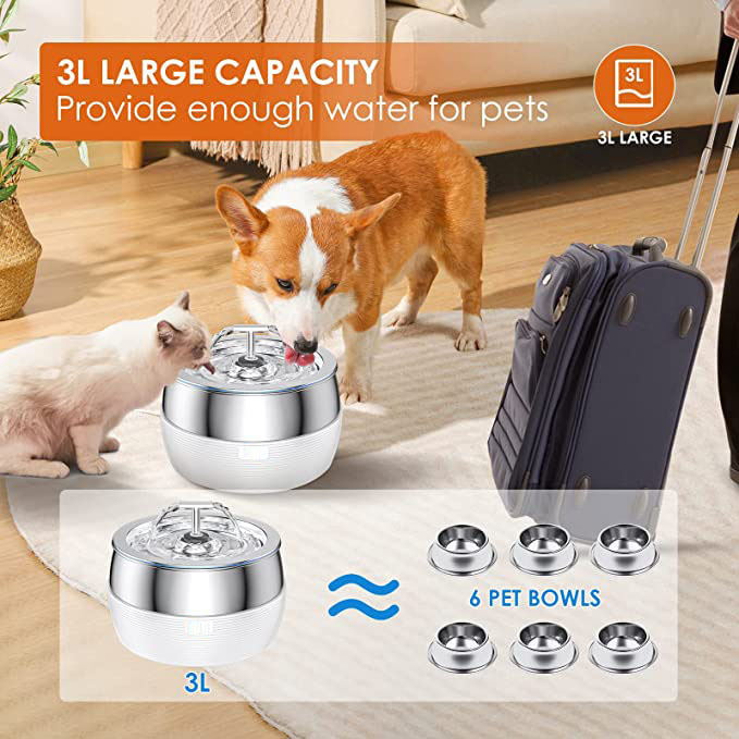 YES4PETS 3L Automatic Electric Pet Water Fountain Dog Cat Stainless Steel Feeder Bowl Dispenser Black — image 3