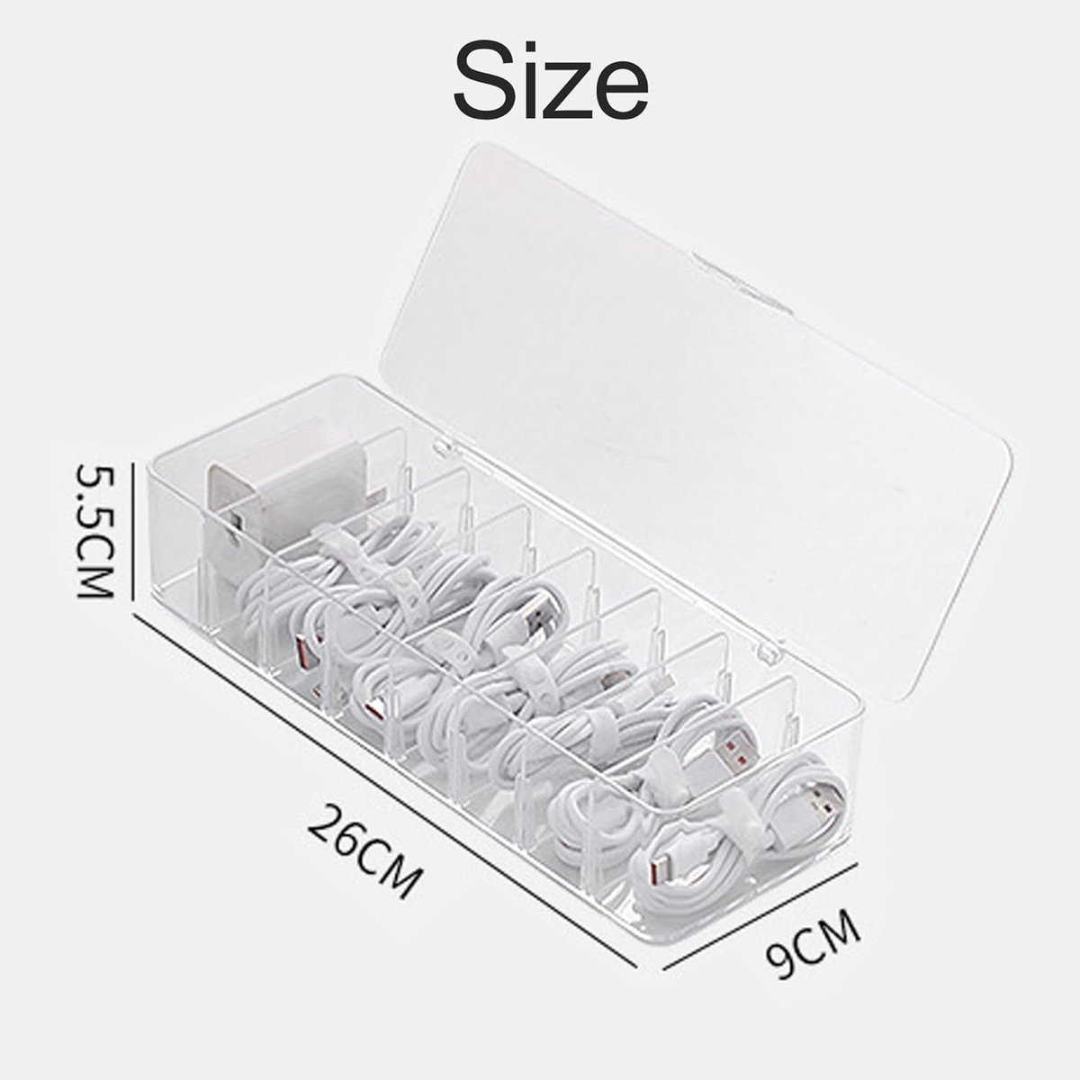Cable storage box - Cable organizer with 10 cable ties - Cable storage box - Clear plastic storage box for office, workbench, living room, bedroom (large size — image 3