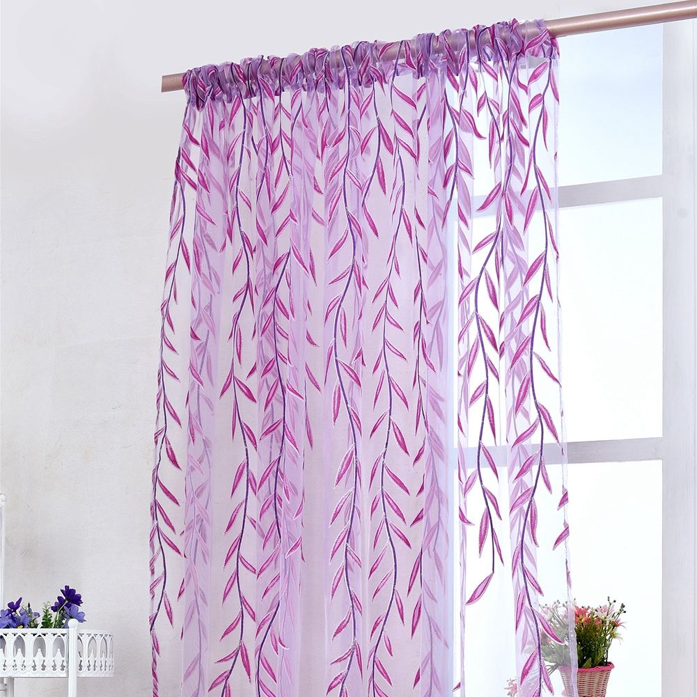 Wicker Print Sheer Vintage Embroidery Voile Window Panels for Bedroom Purple 100 x 200 cm — image 5