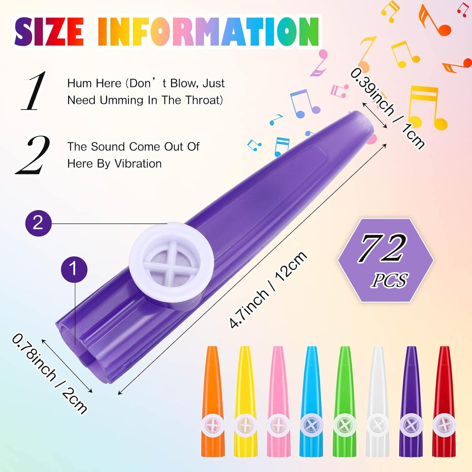 72 Pcs 8 Colors Plastic Kazoos Bulk Kazoo Musical Instruments for Party Favors Music Classroom and Events Gifts Bag Fillers Teacher Prizes Birthday Anniversary โ image 2
