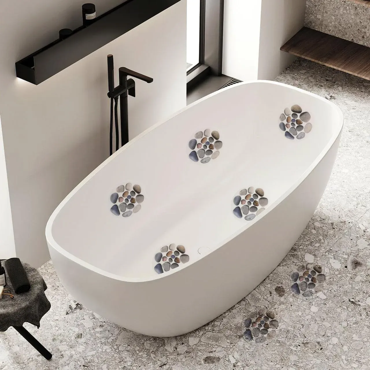 8 Pcs Non Slip Bathtub Stickers, Cobblestone Shower Decals with Scraper, Assorted Colors — image 4