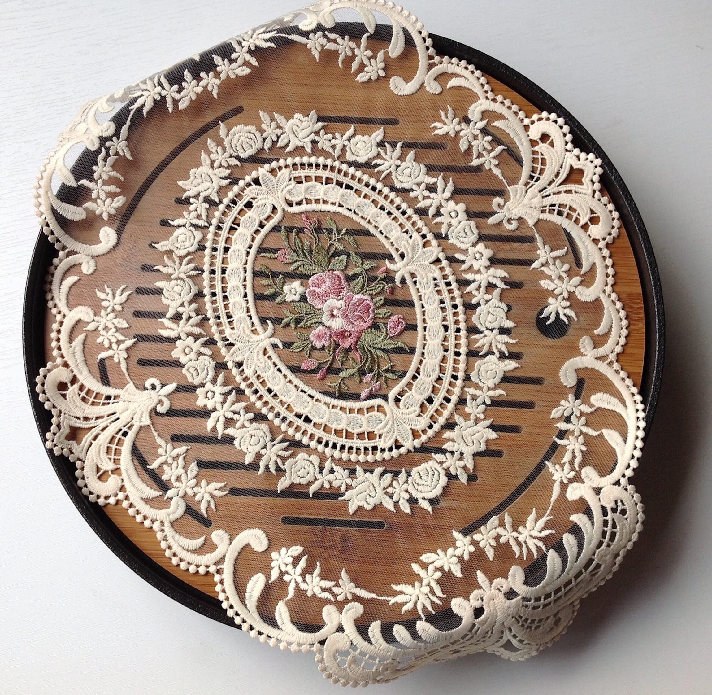 1 PACK Retro French Style Lace Placemats Fashionable Embroidered Cup Mat vase mat 12”x16”Meal mats and coasters (Beige) — image 2