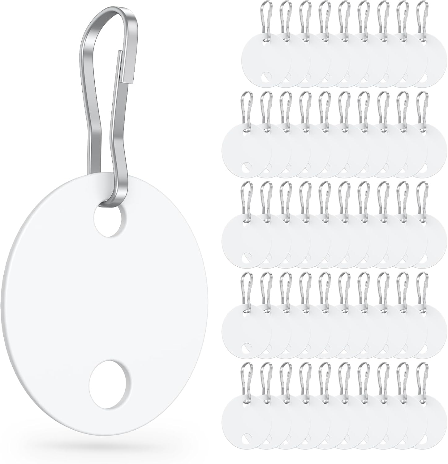 50 Pcs Key Tags 1 Inch Plastic Key Chain Tags with Metal Snap Hooks Double-Sided Writable White Tags Sturdy Key Item Identifiers for Home and Office