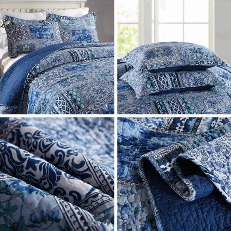 Boho Blue Quilted Coverlet & Pillow Set: Vibrant, Cozy Elegance - king โ image 3
