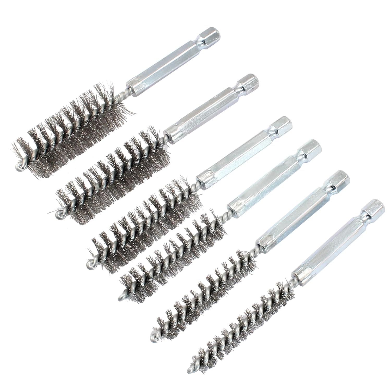 Biaungdo 6 Pcs Stainless Steel Bore Brush, Twisted Wire Drill Brush Metal Bristles Wire Brush Bore Cleaning Brush with Hex Shank Handle for Power Drill