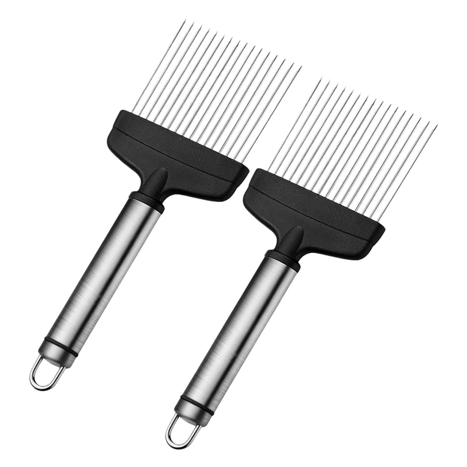 Cooking Utensils, Onion Slicer Stainless Steel Onion Cutter Onion Holder for Slicing and Storage Onions Tomato Eggs and Vegetables Protective Cover Included