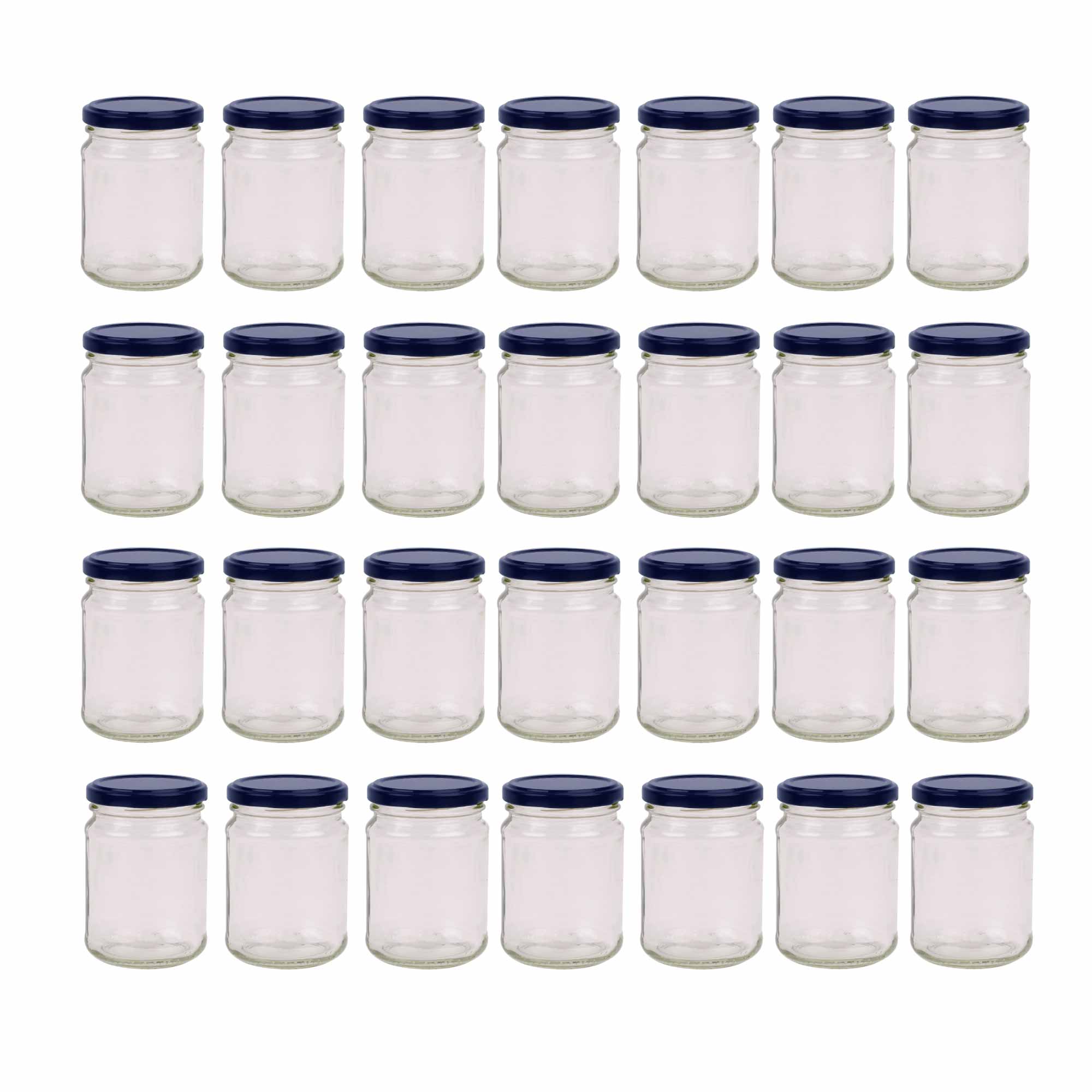 28 × 250ml Flint Glass Jars + Twist Lids - Round Food Storage Small Spices