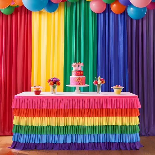 9 ft Table Skirt Rainbow Tablecloth Unicorn Tutu Table Skirt for Rectangular Table Birthday Party Decoration — image 4