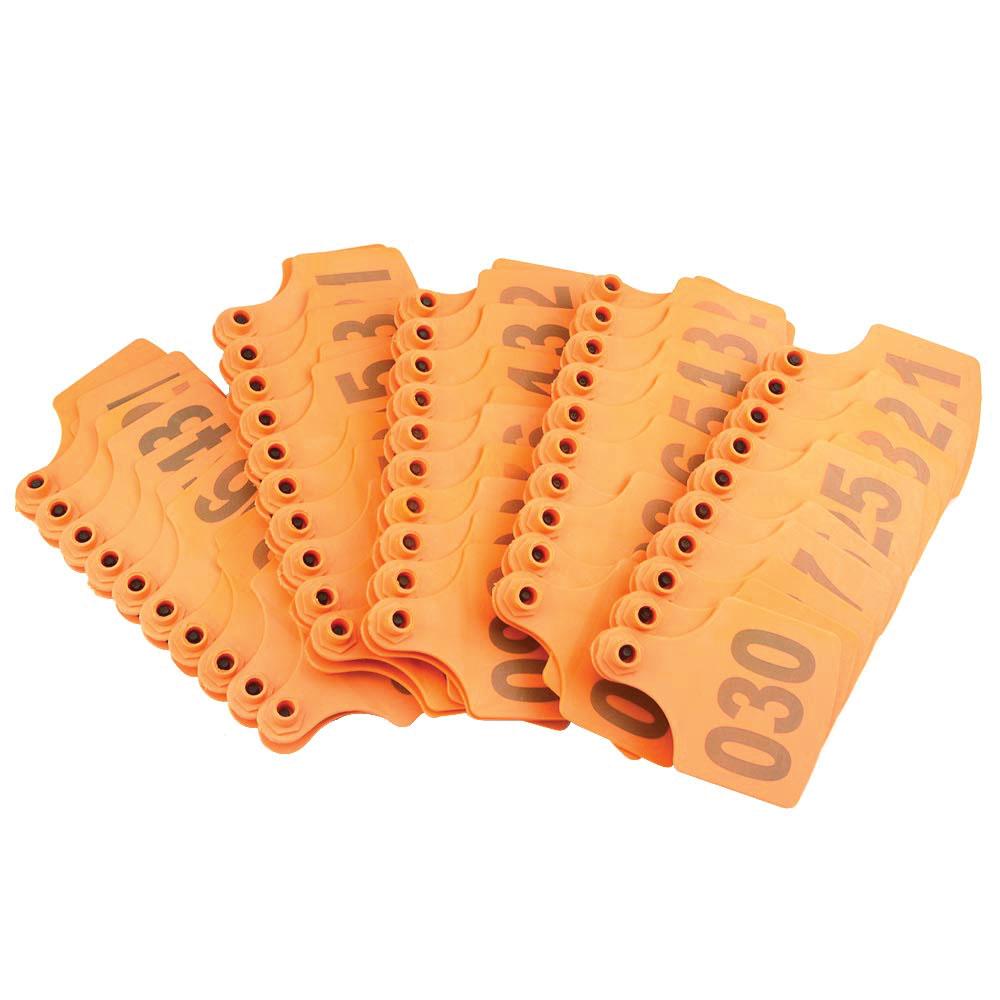 1-100 Cattle Number Ear Tag 6 × 7cm Set - Medium Orange Cow Sheep Livestock Label