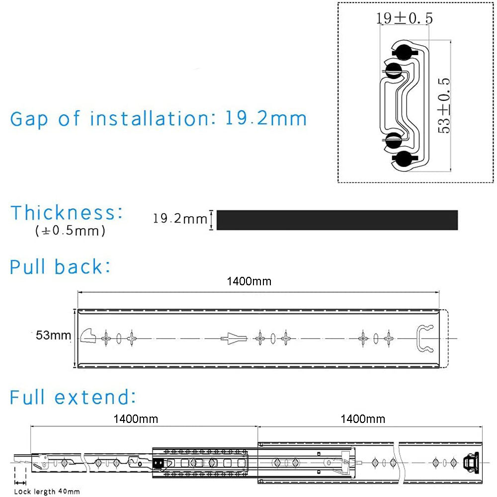 56in Pair 1000 - 2000mm 150KG Capacity Heavy Duty Trailer Drawer Slides Rails Runners Locking โ image 6