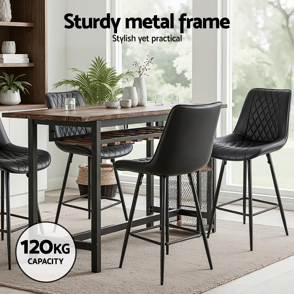 Artiss 4x Bar Stools Kitchen Dining Chair Counter Stool Diamond PU Leather Black โ image 4