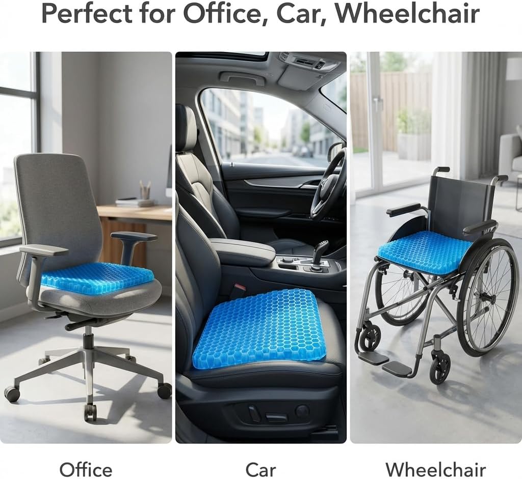 Gel Seat Cushion, Gel Cushion, Cool & Breathable & Non-Slip for Car, Office, Home, Wheelchair (Blue, 40 x 35 x 3.2 cm) โ image 5