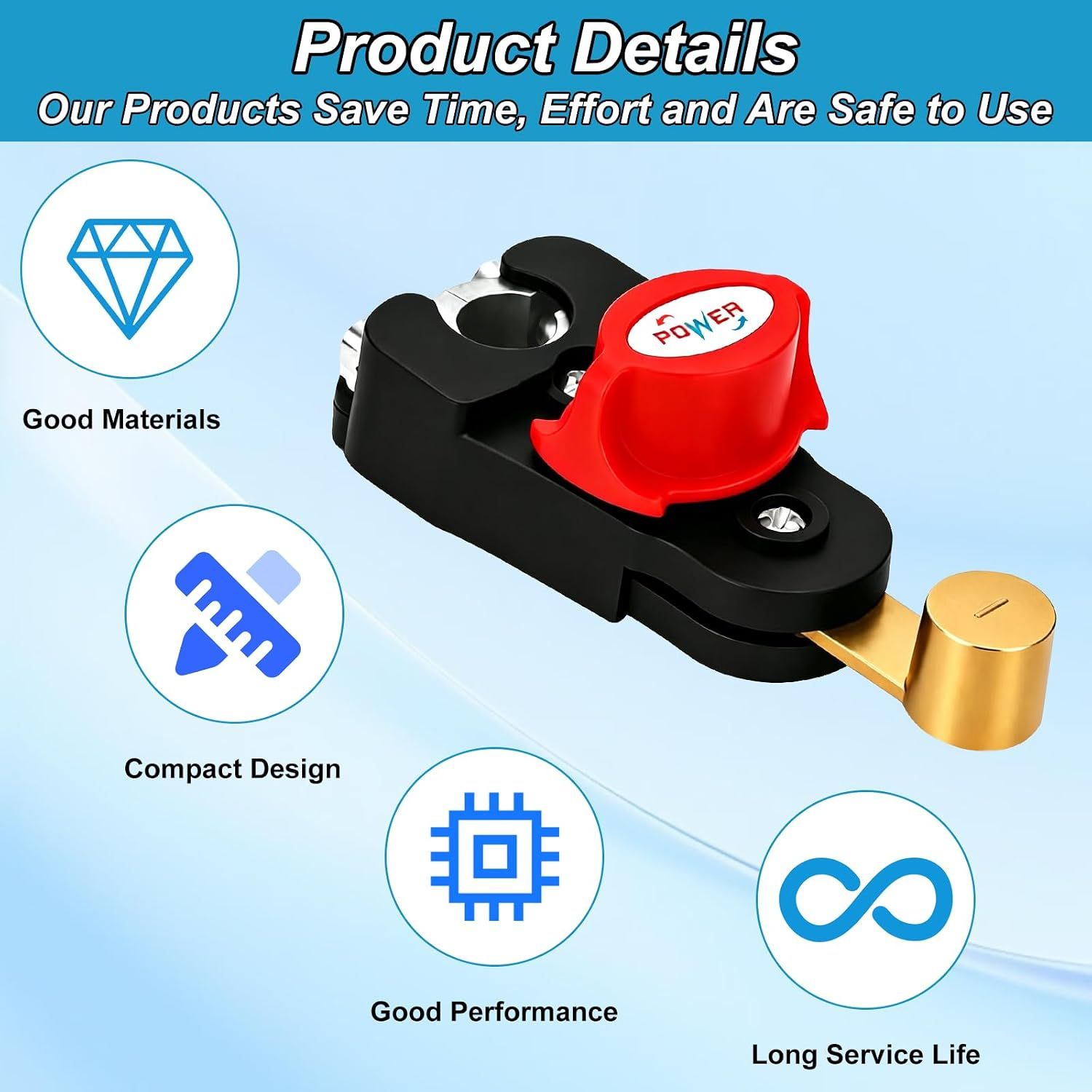 12V-24V Rotary Battery Disconnect Switch, Pure Copper Cut-Off Isolator with Adjustable Top Screw for Cars, Trucks, Boats and RVs โ image 3